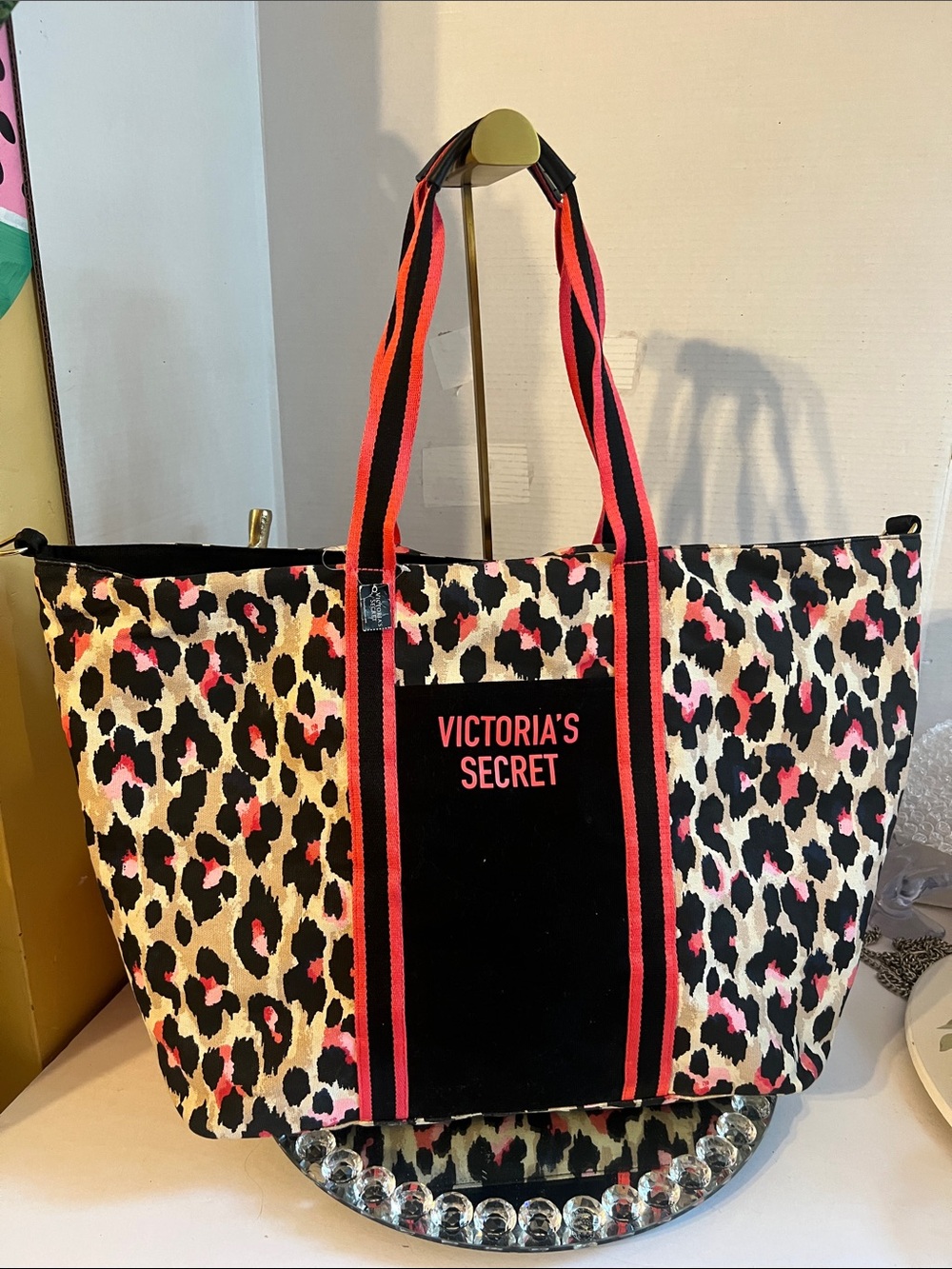 Victoria's Secret Black, Pink & Cream Leopard Print Tote